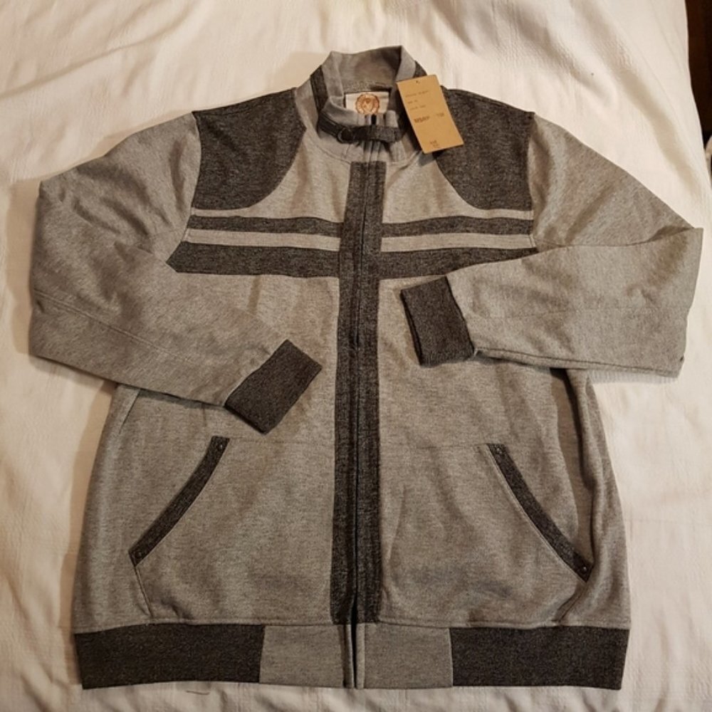 American Exchange men's sweater 2XL full zip up gray & black, NWT